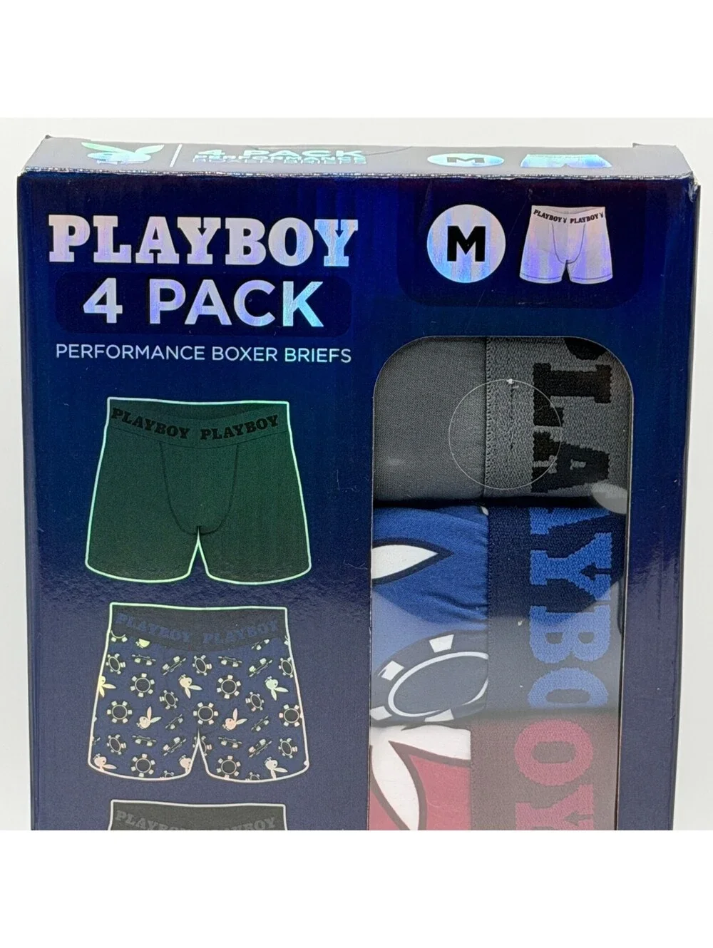 Playboy 4 Pack Performance Moisture Wicking Red Black Men's Medium Boxer Briefs